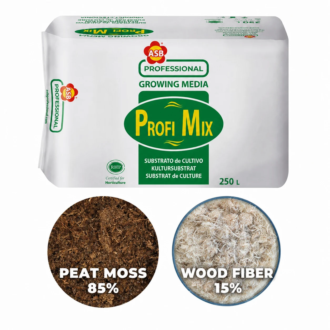 85% 0-40 mm White Peat + 15% Wood Fiber 250 L
